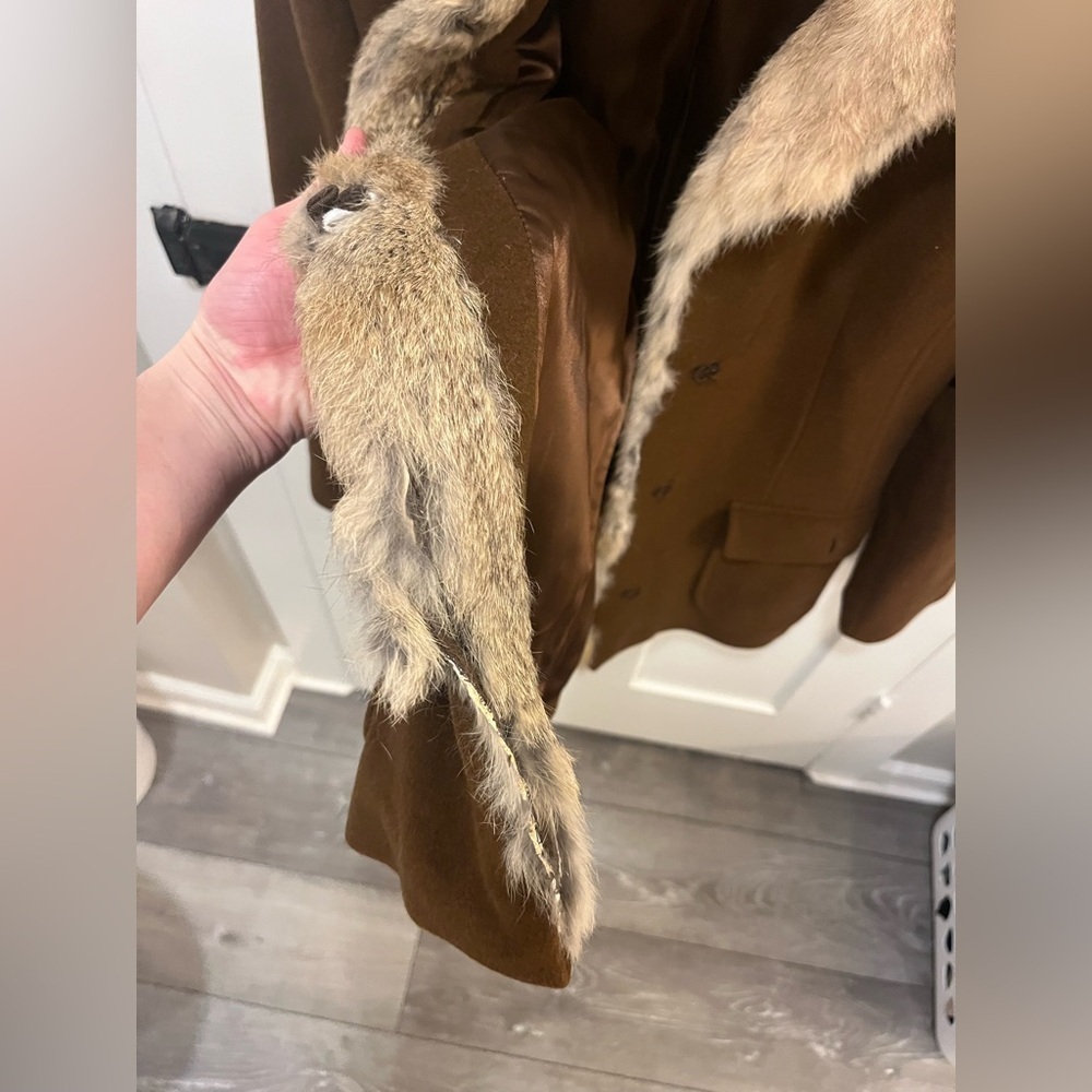 L.L. Collezioni Italia Brown Wool Blend Rabbit Fur Trim Peacoat Size 4 - Picture 5 of 9